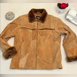 Y2K LEATHER WORKS PATCHWORK SUEDE PENNY LANE STYLE JACKET TAN/BROWN MEDIUM